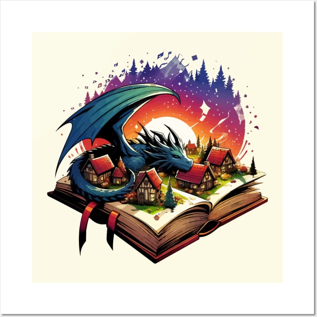 Dragon Fantasy Books Reading is Fun Wall Art by TomFrontierArt